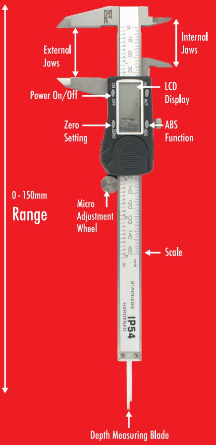 Vernier Digital 150mm S/steel 0.01mm Acc. Abs Func. Ip54 Metric / Inch